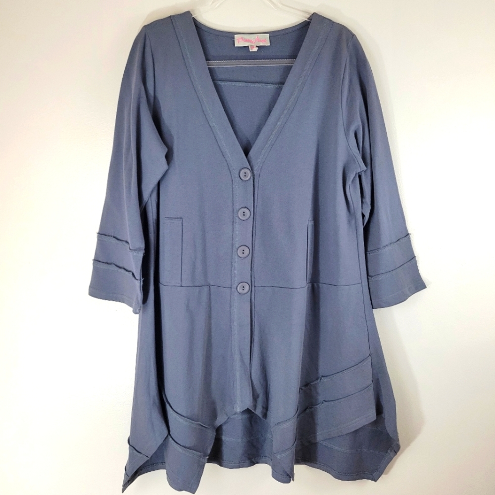 PRETTY ANGEL periwinkle lagenlook shark bite hem linen blend cardigan jacket